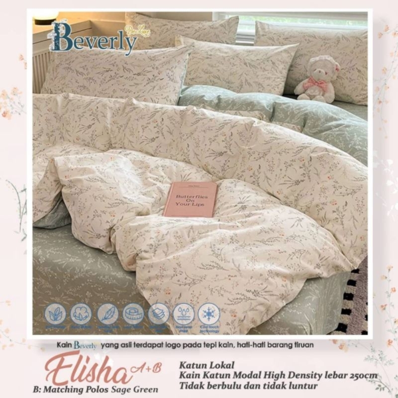 Sprei anti geser katun beverly motif ELISHA || 2 variasi warna || putih dan hijau