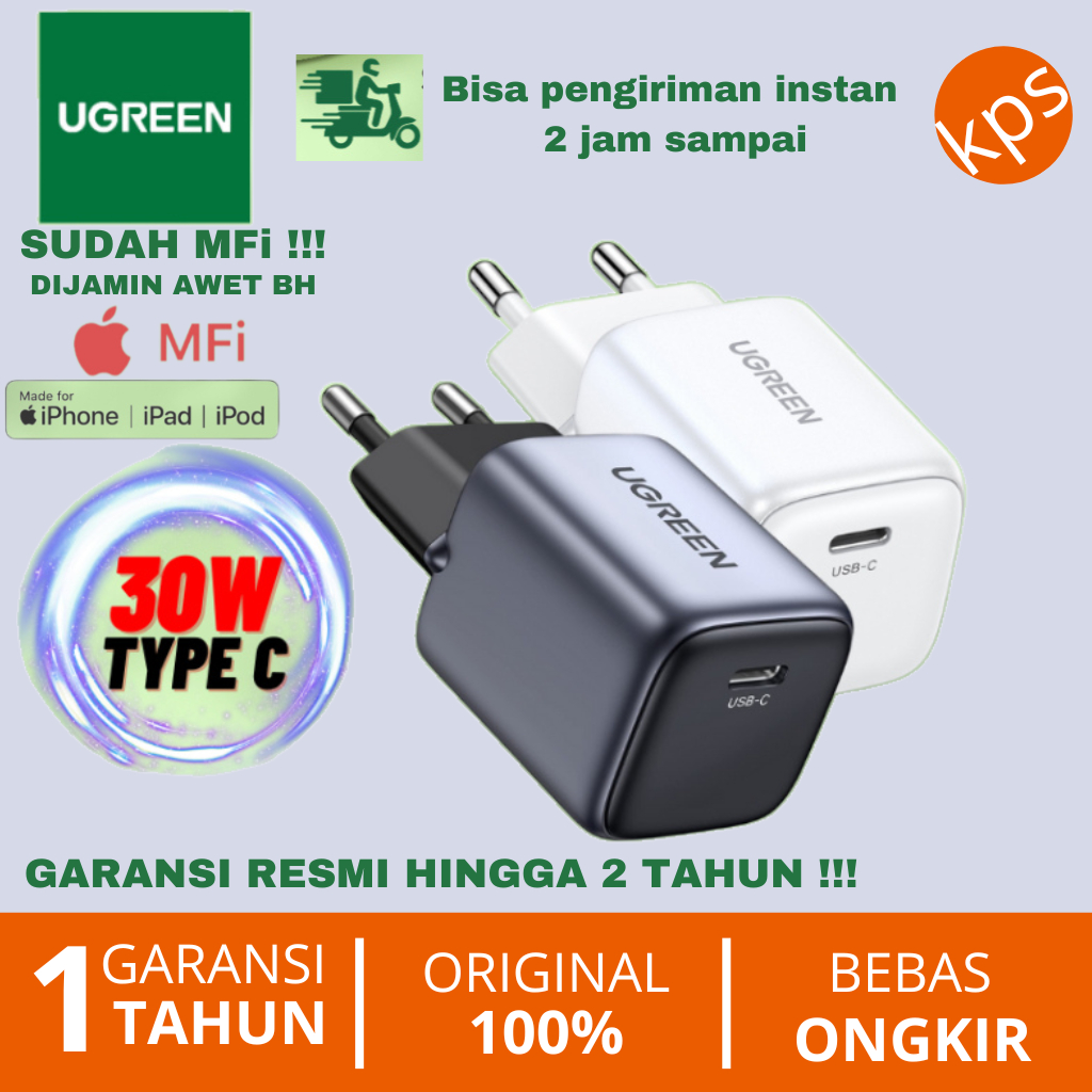 Kepala Charger UGREEN Adaptor Charger iPhone 11 12 13 14 15 NEXODE 30W & 20W Type C PD Fast Charging