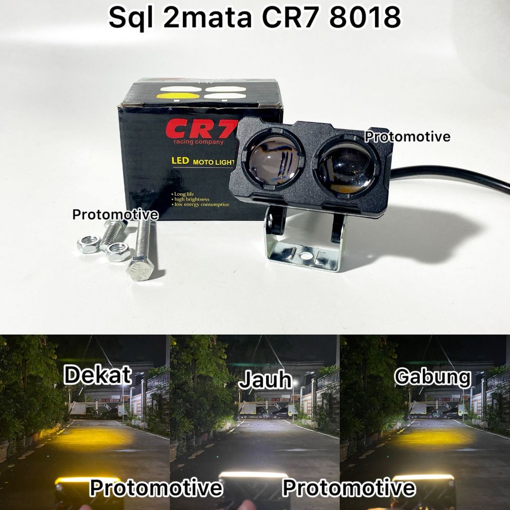 CR7 Lampu tembak 2mata CR8018 Original full aluminium waterproof high low kuning putih