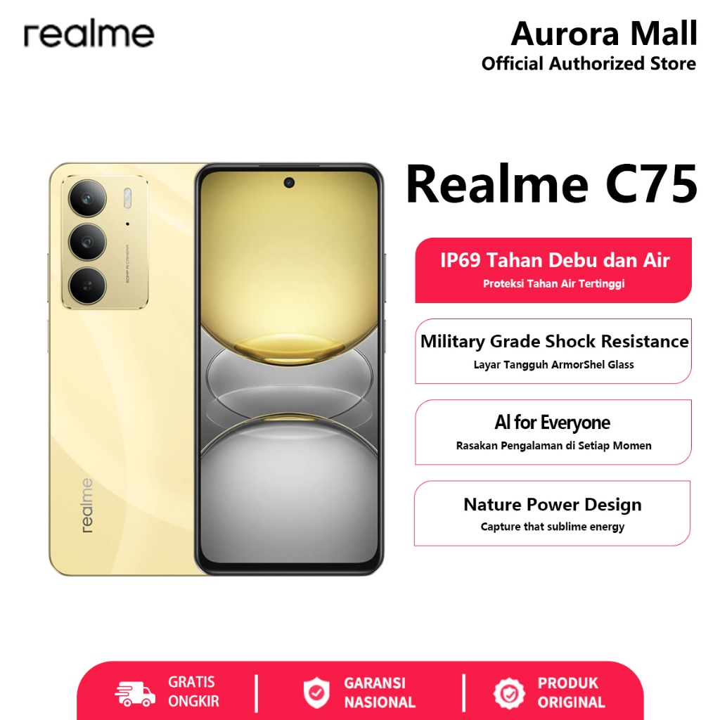 Hp realme C75 8/128GB 8/256GB RAM 8GB+16GB Extended ROM 128GB realme Terbaru 2024 Garansi Resmi