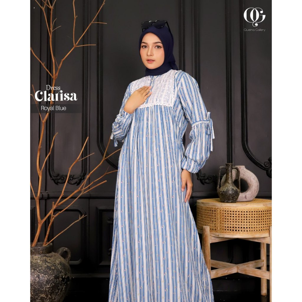 Gamis Simpel Salur Mix Brokat Rayon Viscose Premium [Clarisa Dress] New Collection