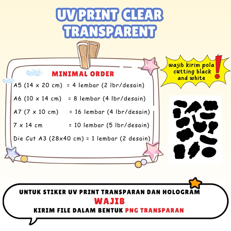 

Ay00! Custom Clear / Transparent Sticker UV Print WHITE INK Premium Vinyl Transparan Kiss Cut & Die