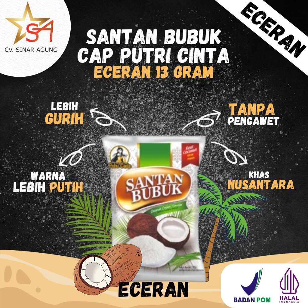 

[SANTAN ECERAN] Santan Bubuk Putri Cinta Putih Gurih Khas Nusantara Tanpa Pengawet Kemasan 13 GRAM