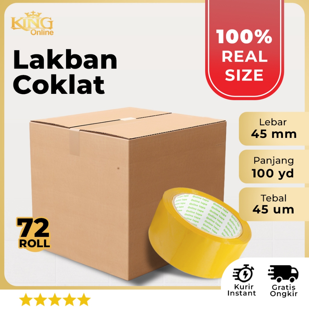 

1 DUS Lakban Coklat 45 MM X 100 Yard PURE Ukuran Asli REAL ONLINE TAPE OPP 72 Roll Kuat tebal / Plakban clear