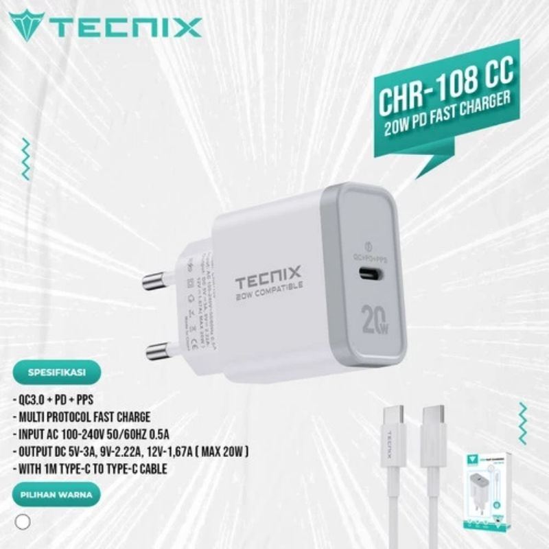 TECNIX CHR-108 CC CHARGER 20 WATT || 20W PD Fast Charger || TYPE-C TO TYPE-C 20W PD Fast Charger