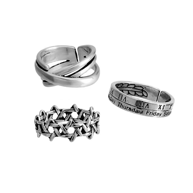 COD 3 Pcs Set Cincin Titanium Cincin Punk Pria Cincin Retro Pria Cincin Gaya Romawi Retro/ Aksesori 
