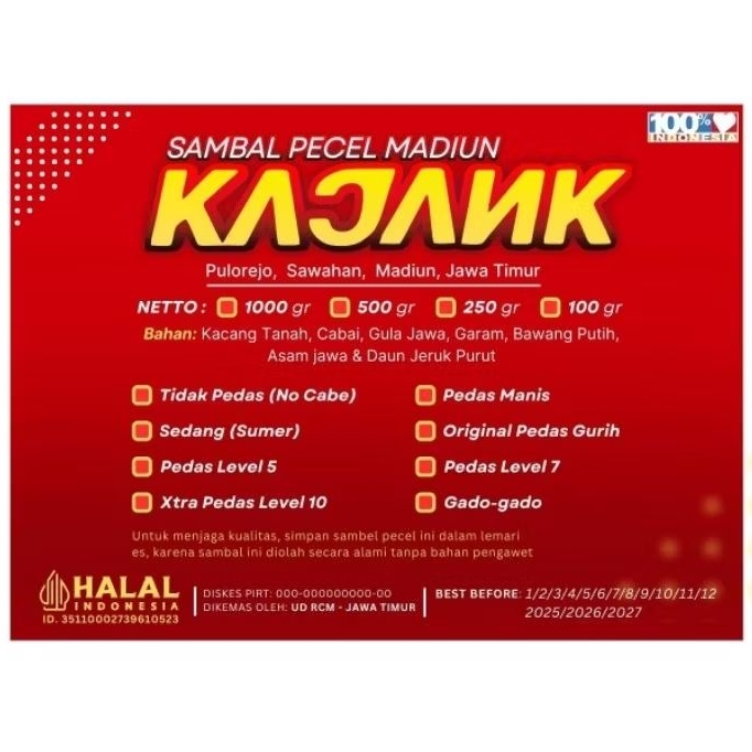 

1kg KAJANK Sambel Pecel khas Madiun