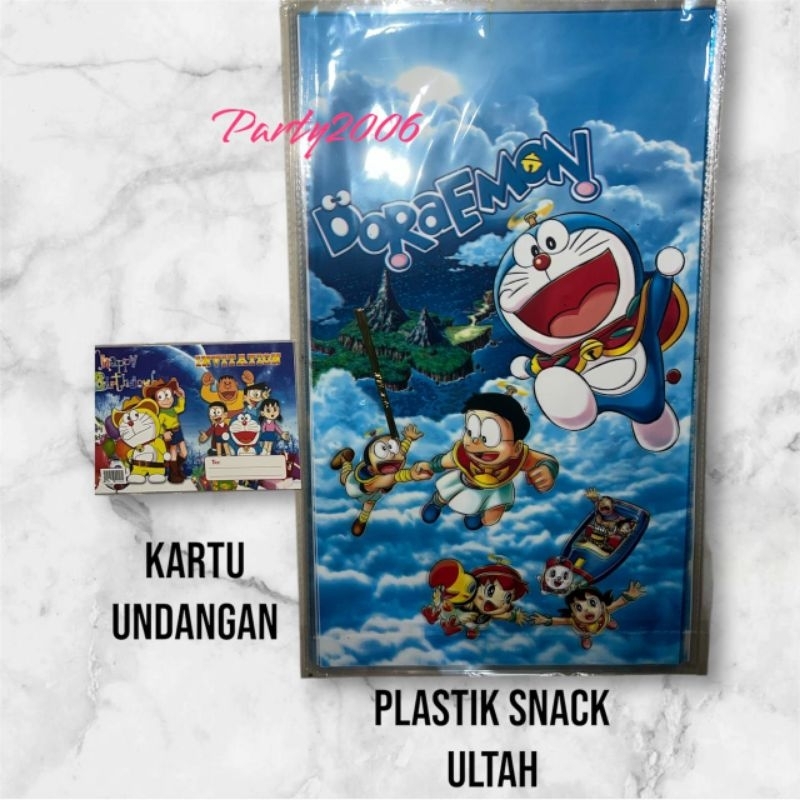 

Karakter Doraemon Ulang Tahun Plastik Snack Ultah dan Kartu Undangan 1 pac isi 10 lembar