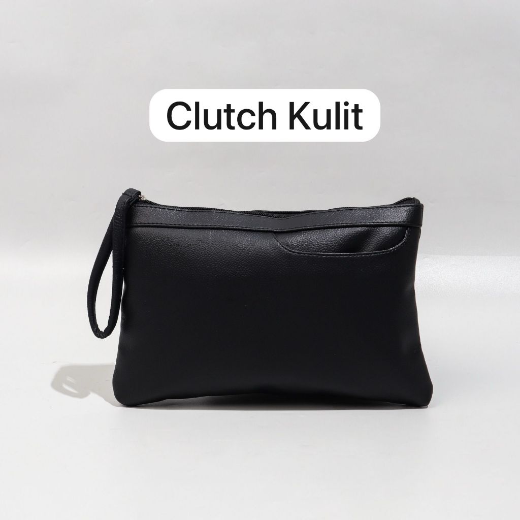 100% AMAN Clutch Pouch Serbaguna Pria Bahan Kulit Premium Tebal Anti Air Ukuran Besar