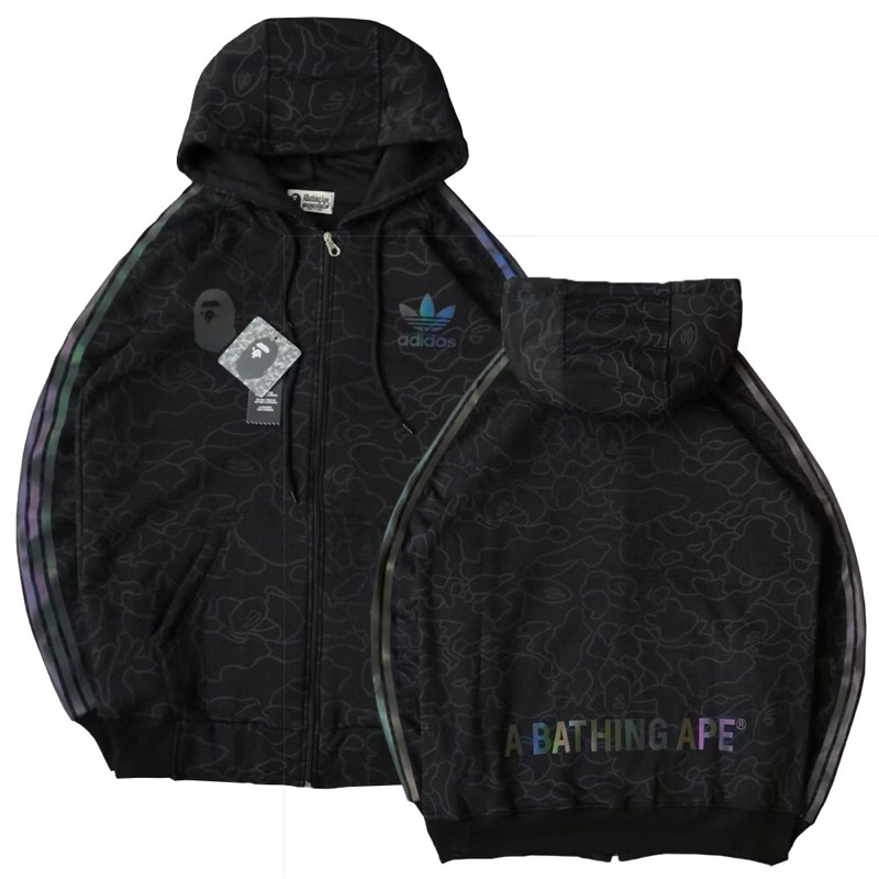 Hoodie Bape Techno Hologram Reflektif Full Printing Army GID Sweater Premium Full Tag & Label