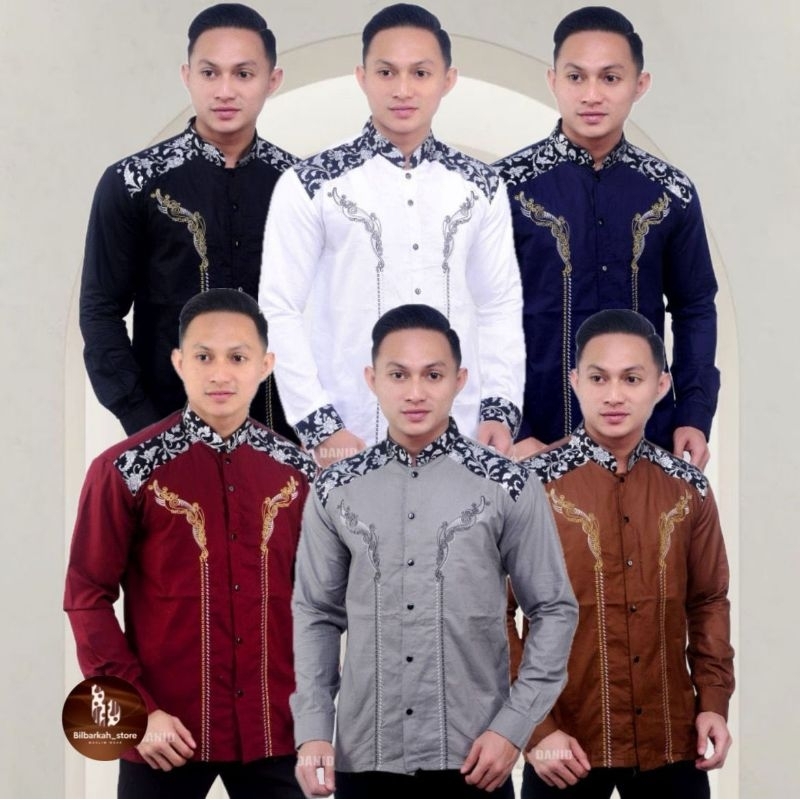 BAJU KOKO PUTIH PRIA LENGAN PANJANG MUSLIM PRIA KOMBINASI BATIK M L XL