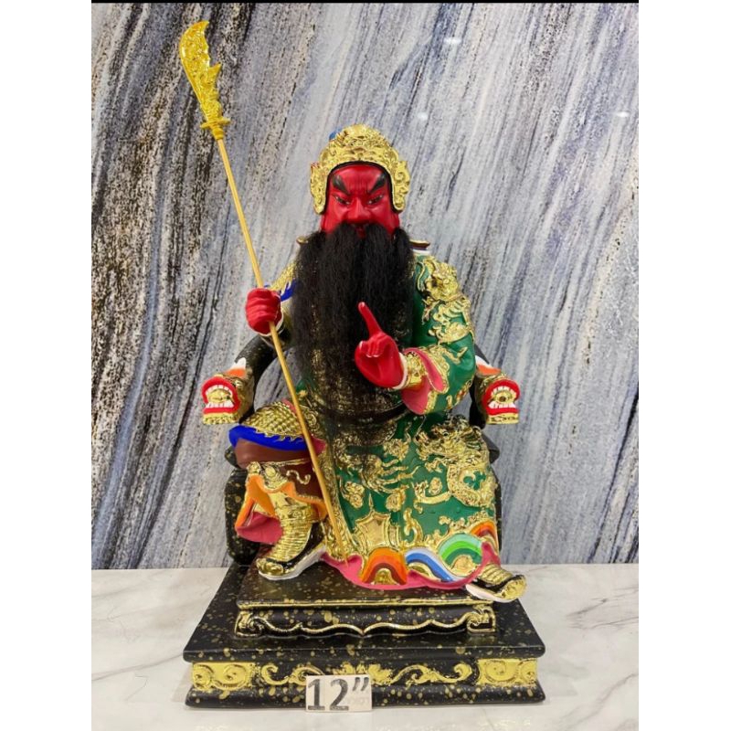 patung dewa kwan kung / kwan kong / guan yu - kayu - 12inch