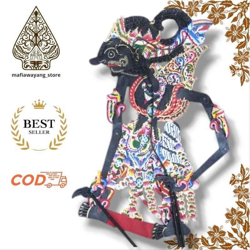 GATOTKACA HITAM Wayang Kulit sapi Asli / Wayang Kulit Asli Gatotkaca Hitam Kasaran Ukuran -+ 60 cm S