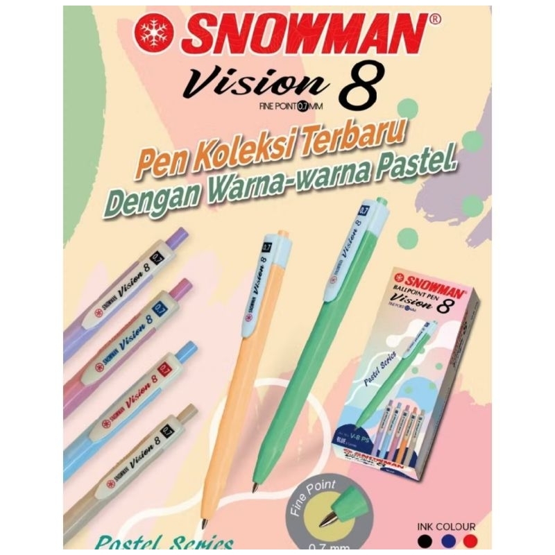 

Pulpen Snowman V8 Pastel / warna-- warni 0,7mm Tinta Hitam 12 pcs.