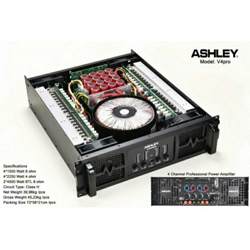 ASHLEY Power Amplifier V4PRO 4x1500watt original bonus kaos