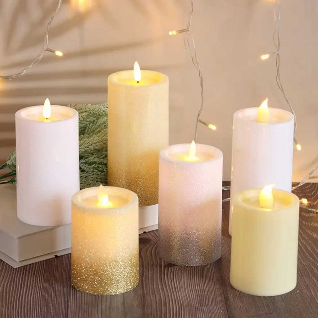 Lilin LED Glitter Romantis Pink Dan Gold Lilin Elektrik