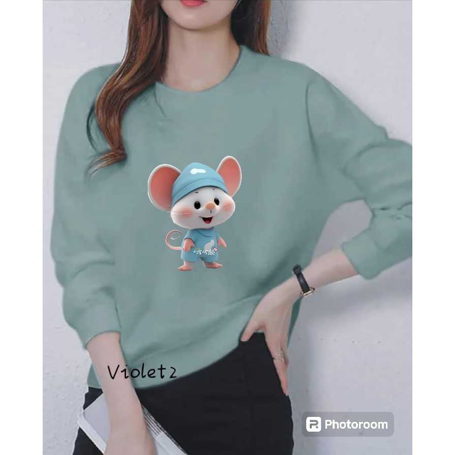 KAOS ATASAN WANITA LENGAN PANJANG DEWASA TRENDY MOTIF TIKUS JEPANG