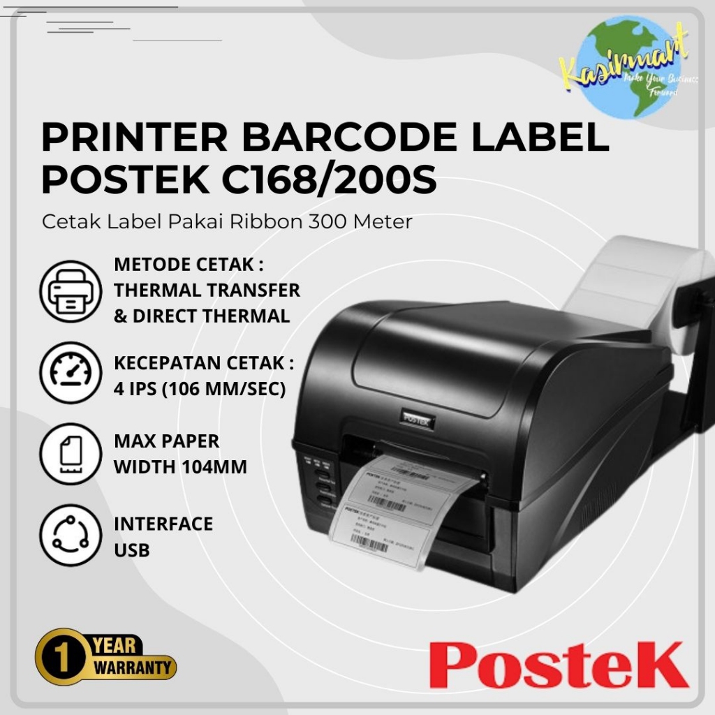 Postek C168 Printer Label Barcode Transfer Thermal A6 C 168 C-168 Cetak Harga Barang Resi JNE JNT