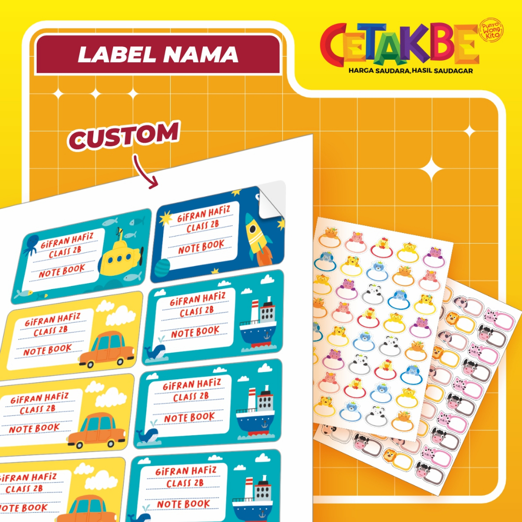 

(35 PCS ) Stiker Label Nama Lucu / Sticker Anak Custom – Bisa Tempel di Buku, Alat Tulis, Kotak Makan, Botol Minum / LABEL NAMA / STICKER NAMA / STICKER BUKU / LABEL BUKU