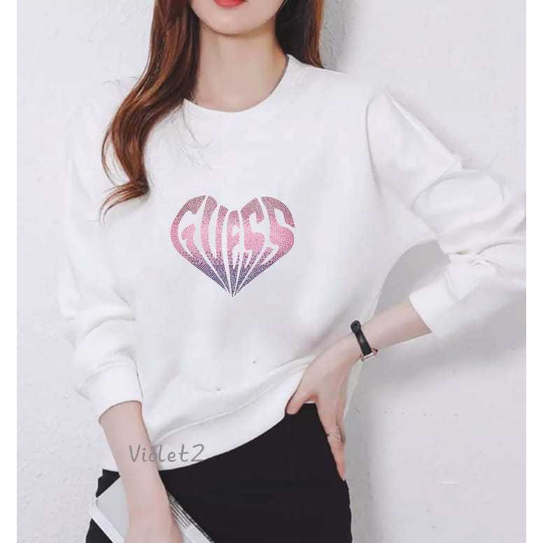 KAOS ATASAN WANITA LENGAN PANJANG DEWASA TRENDY MOTIF GUESS LOVE