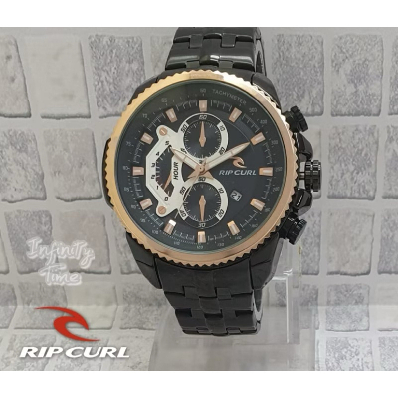 JAM TANGAN PRIA RIPCURL RANTAI HITAM GOLD 0233