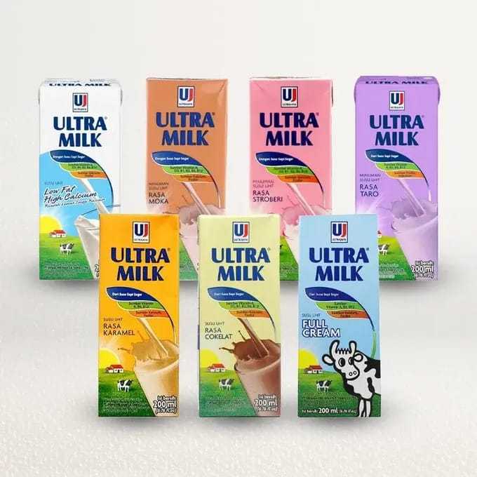 

Nama Merek: Ultramilk, Tipe produk: Susu UHT, Ukuran: (200 ml, 250 ml, 1000 ml), Varian: (Cokelat, Stroberi, Vanilla, Caramel, Mocca)