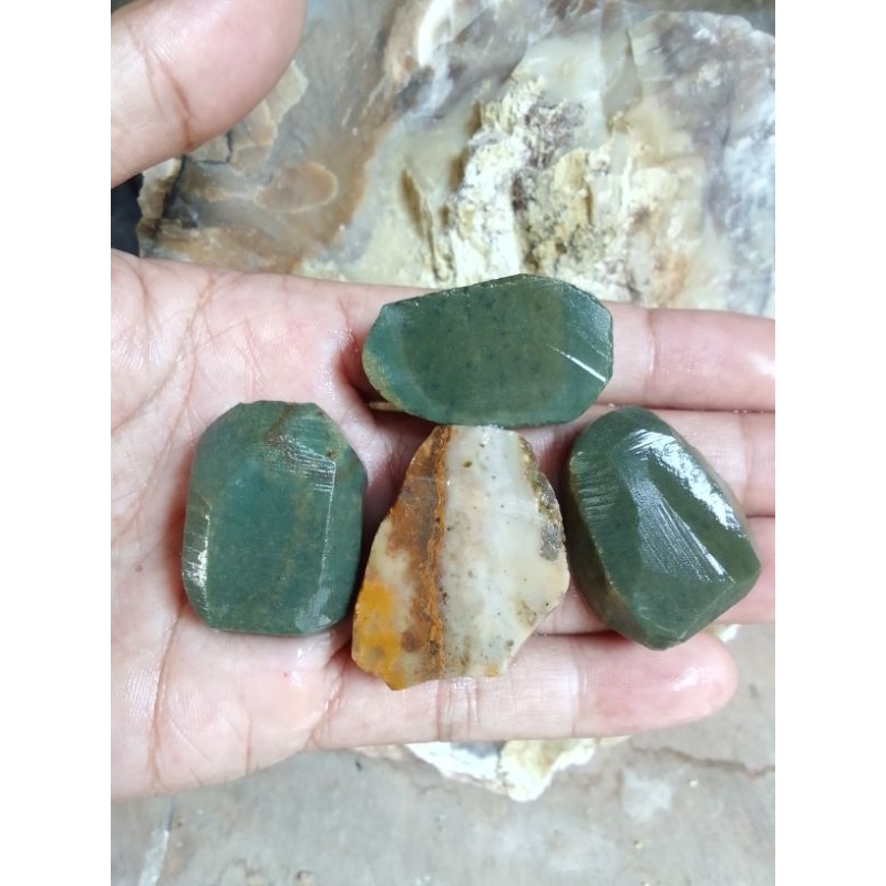 [BISA COD] EMPAT BAHAN BATU AKIK GARUT MOTIF HIJAU CINCAU