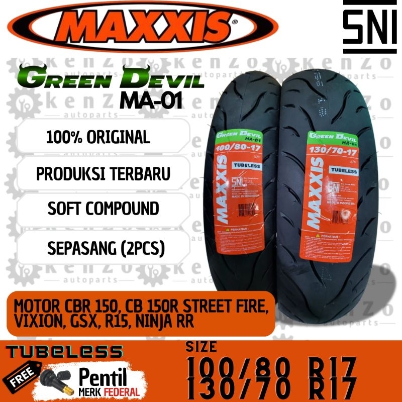 [Original Maxxis] [Ban Tubeless] Paket Sepasang Ban Motor Cbr 150 Cb 150R STREET FIRE Vixion Gsx R15