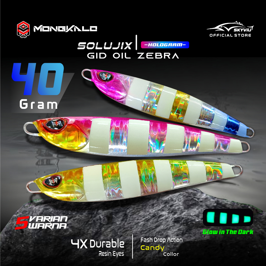 Umpan Metal Jig 40 gram Mongkalo Solujix GID Zebra Glow In The Dark Umpan Micro Jig 40grm 40 grm Ump