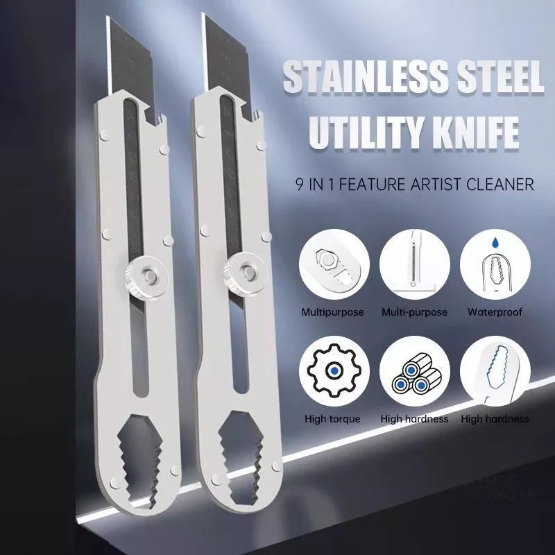 

(COD) Pisau Cutter Stainless 9in1 Multifungsi Tahan Karat