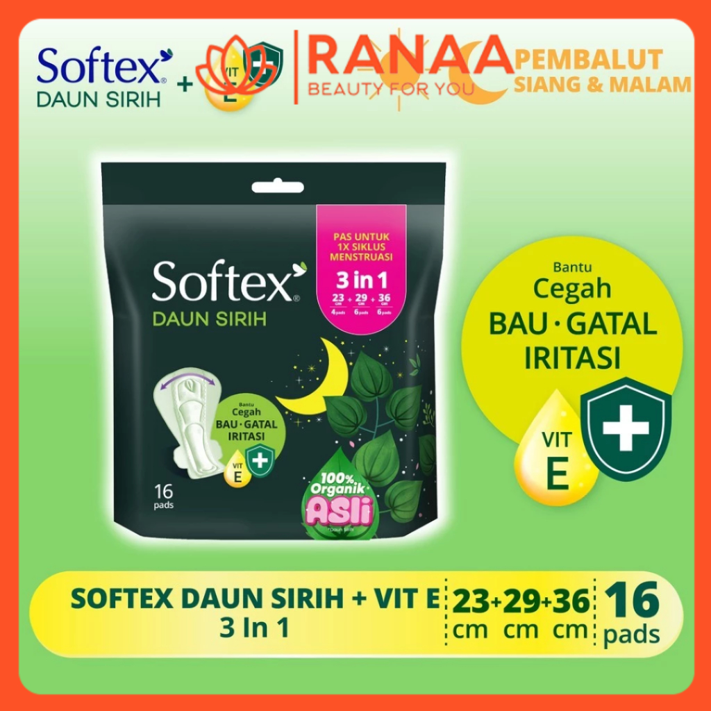 SOFTEX DAUN SIRIH 3IN1 23CM 4 PADS | 29CM 6 PADS | 36CM 6 PADS