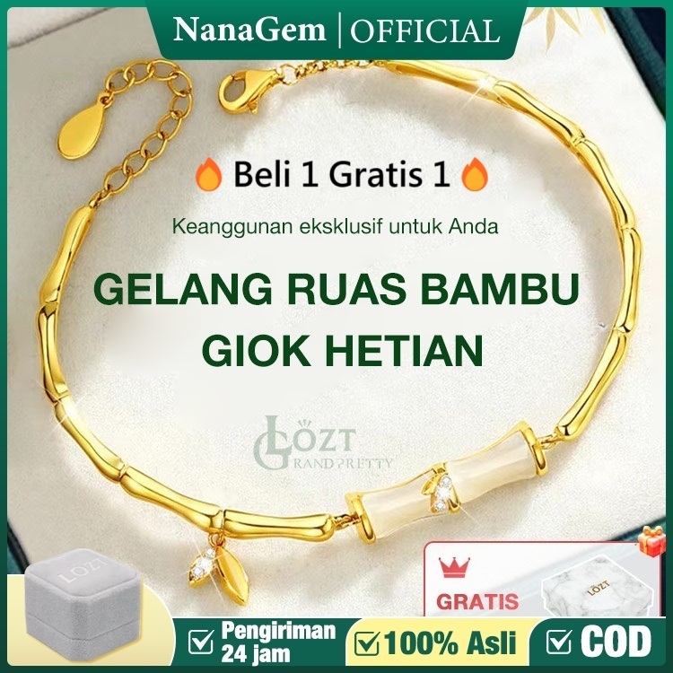 【Beli 1 gratis 1】- Gelang giok wanita bambu lapis emas 24k gelang giok wanita asli ori ruas segmen b