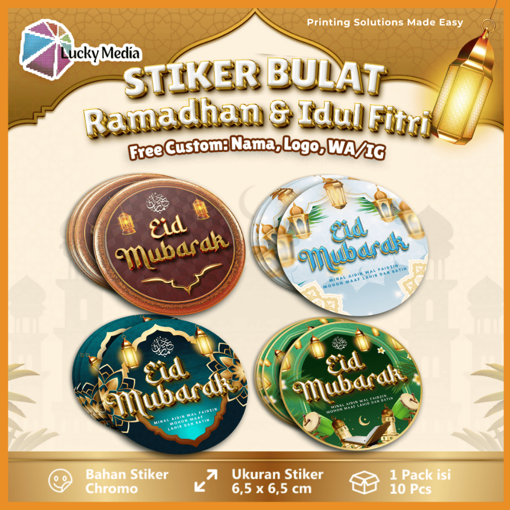 

[10 pcs] Stiker Lebaran Eid Mubarak Bulat Sticker Idul Fitri Seal Ramadhan Puasa Segel Toples