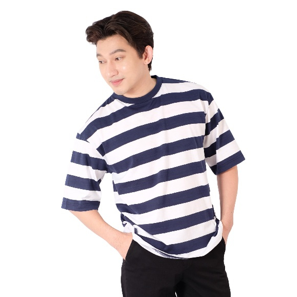 POSHBOY Kaos Oversize Navy Stripe Original Lengan Pendek Pria