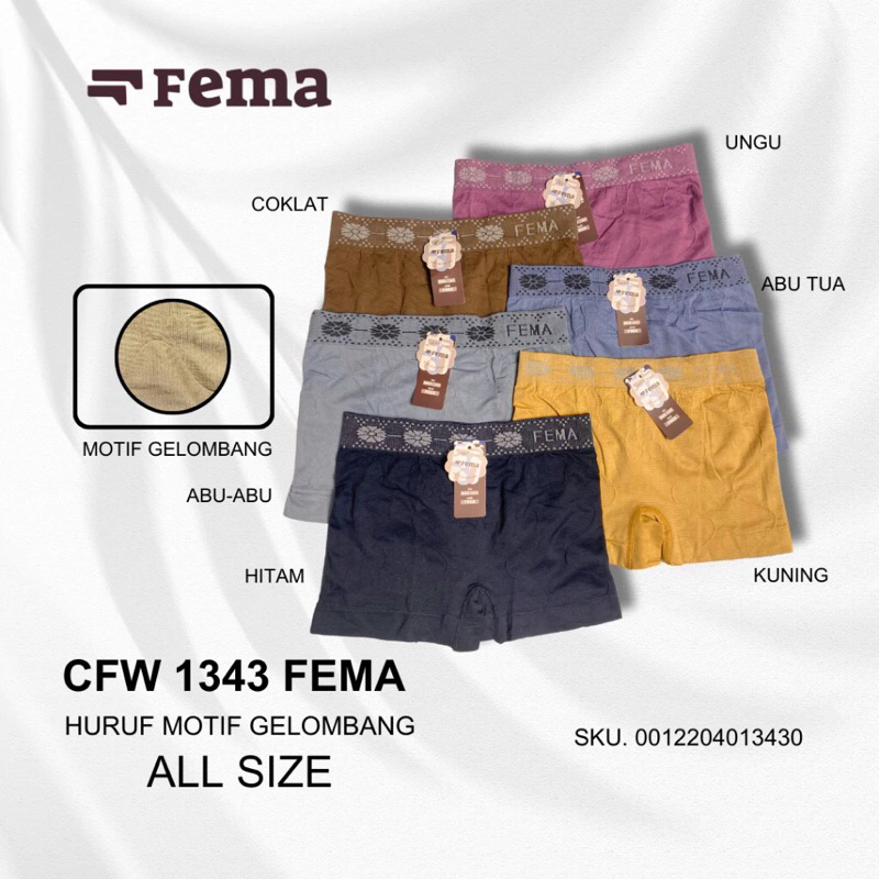 Promo 6,12Pcs CD Fema 1343 Boxer Rajut Fema Wanita