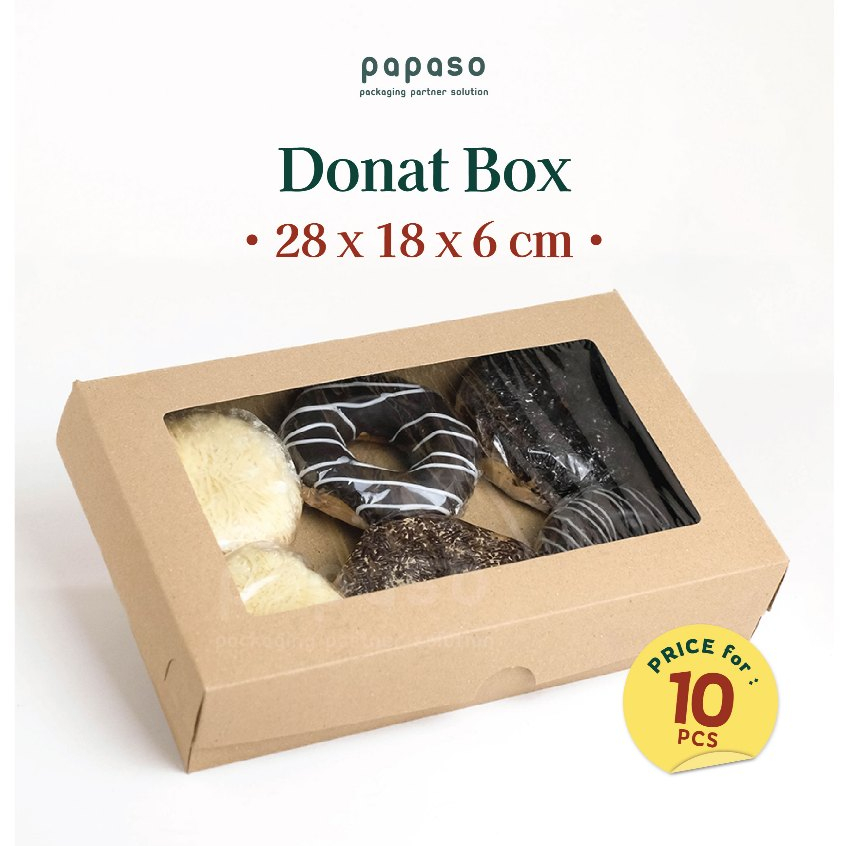 

Box Brownies / Box Donat / Kotak / Donat Box 28x18x6 Window (LBB 28 WIND) Kraft Full Laminating (Min. Order 1pack/10pcs)