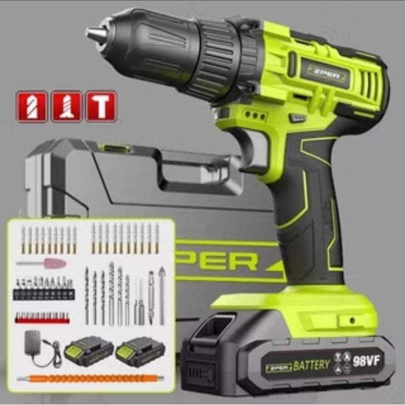 Mesin Bor Baterai 12 V Zper Cordless Drill 2 Battery