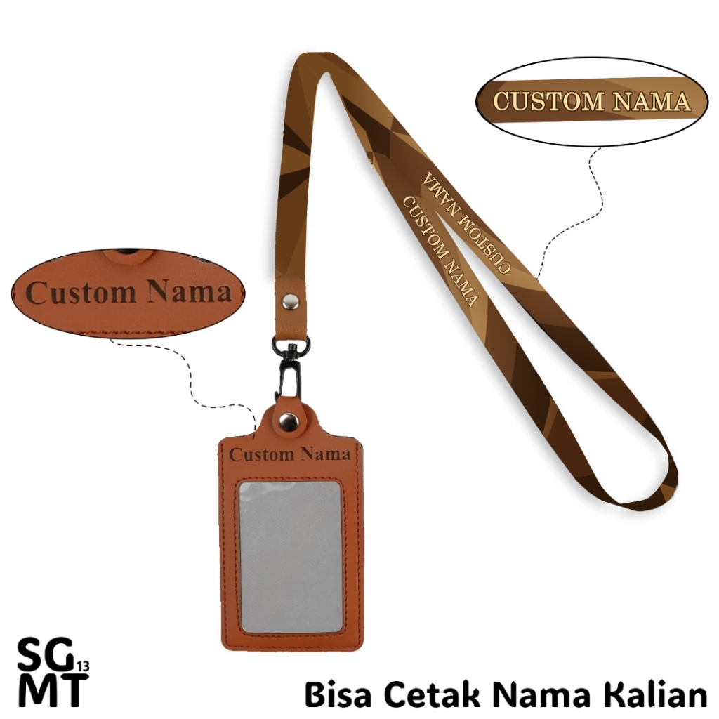 

Arm Id Card Custom + Lanyard Kulit - Bisa Satuan dan Custom Nama Coklat - Id Card Holder Leather