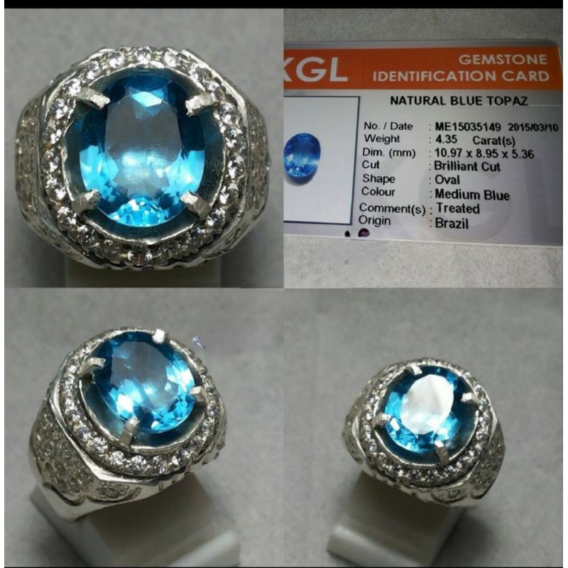 Batu Permata/Batu Mulia/Batu Akik Premium Natural Blue Topaz + Memo Ring Perak 925 (Kolektor Item)