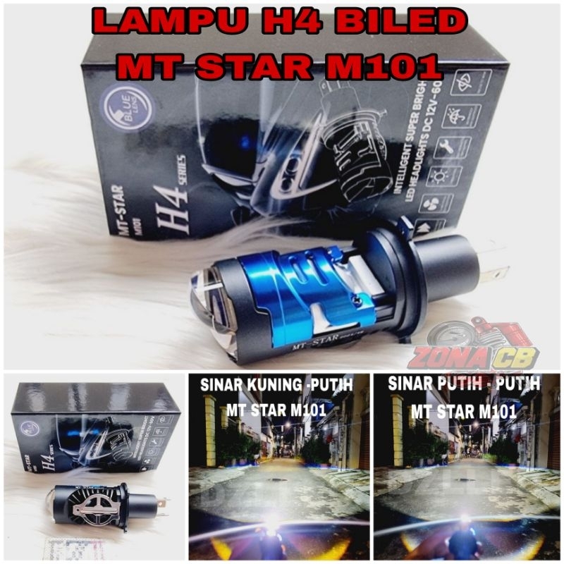 LAMPU H4 BILED PROJECTOR MT STAR M101 CAHAYA TERANG / LAMPU LED H4 VIXION CB MEGAPRO TIGER SOCKET H4