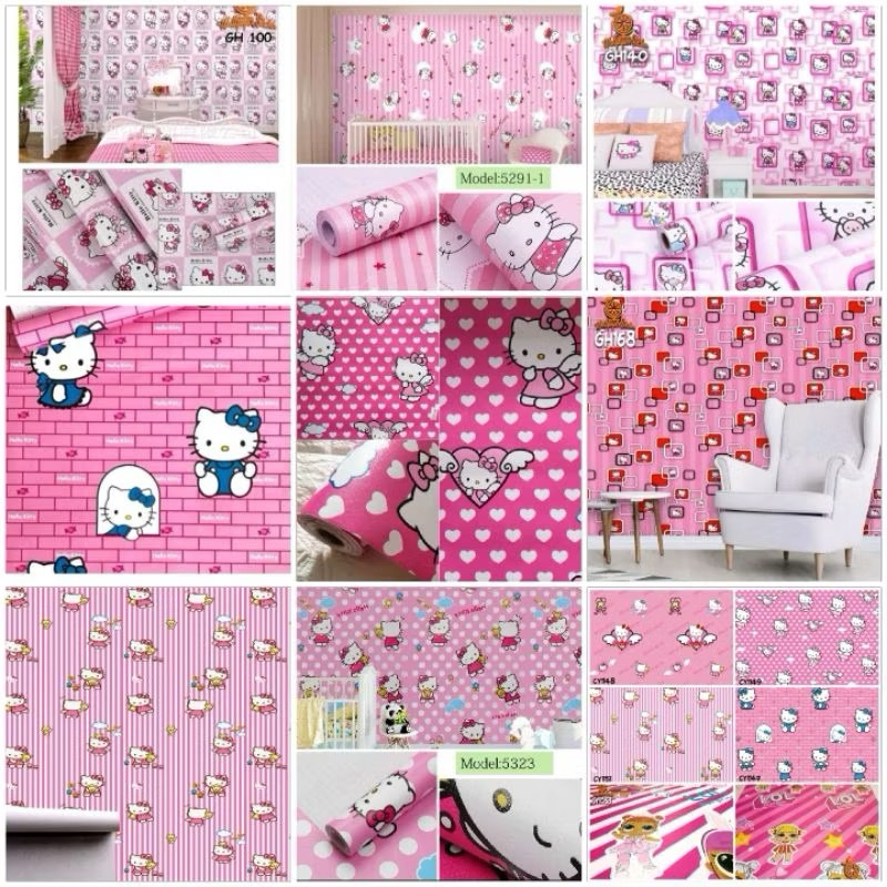 Wallpaper Dinding Motif HelloKitty | Wallsticker Dinding Karakter HelloKitty