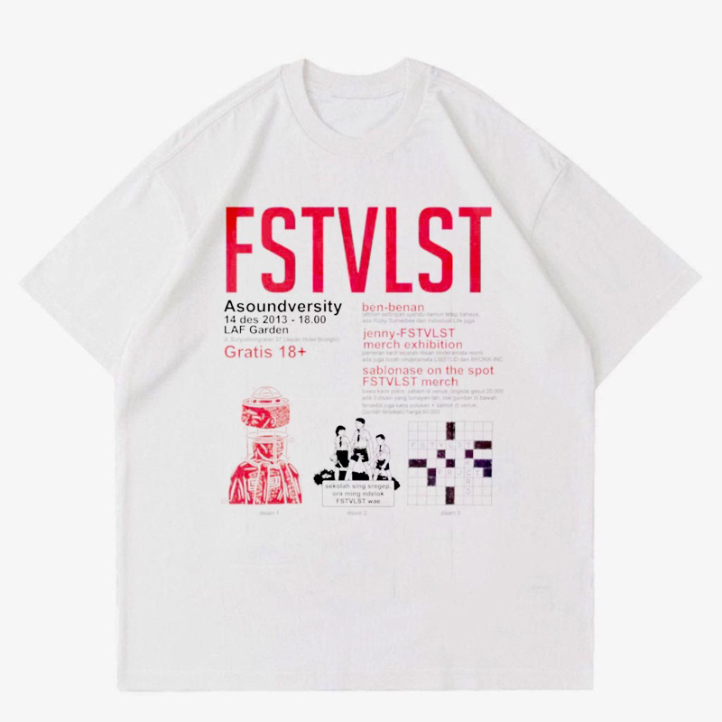 KAOS BAND FSTVLST | T-SHIRT BAND FSTVLST PUTIH COTTON COMBED 24s | BAJU BAND PRIA PUTIH OVERSIZE
