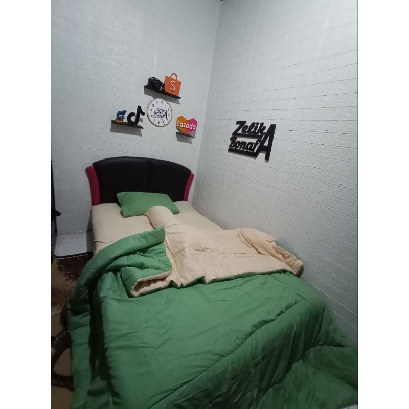 Bedcover + Sprei Set Polos 2 Warna SAGE GREEN X CREAM (Real Pict) | Bed Cover Set Kombinasi 2 Warna 