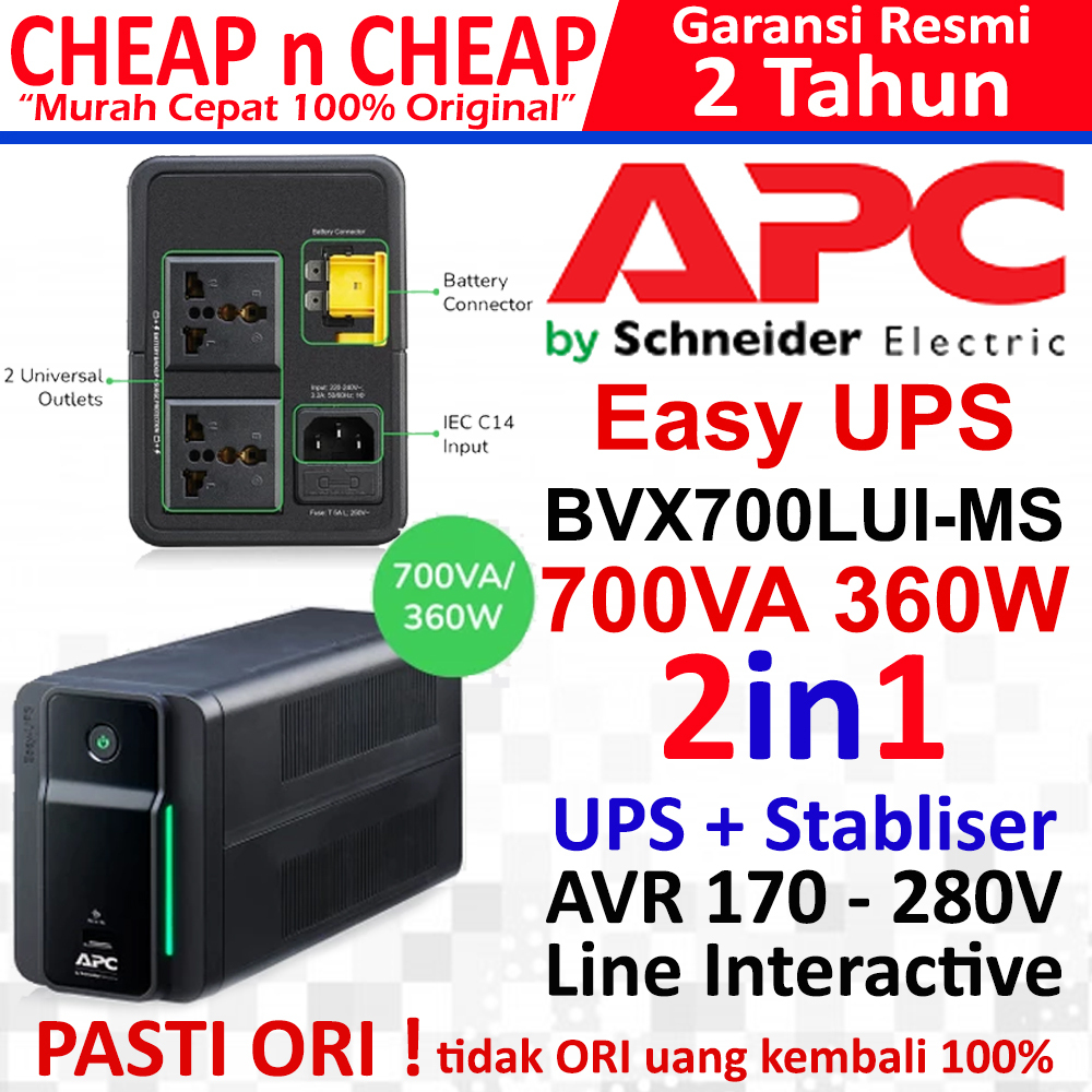 UPS APC Easy 700VA BVX700LUI-MS 230V AVR Stabilizer Stavolt 360watt Garansi 2 Tahun - UPS Stabilizer