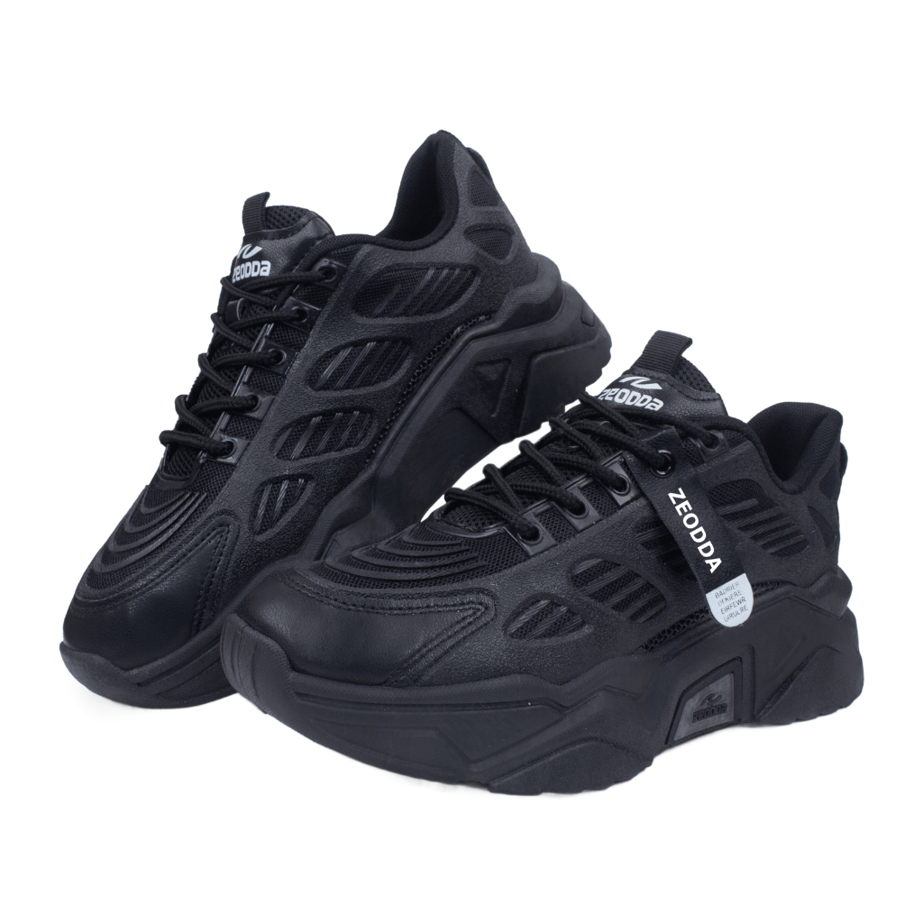 Official` Murah Zeodda Sepatu Sneakers Sekolah Hitam Spesial Black Series