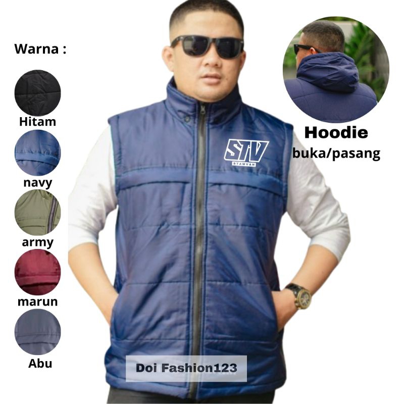 Rompi Parasut Pria STV HOODIE  / vest Motor pelindung dada Outdoor tebal ukuran jumbo - Navy
