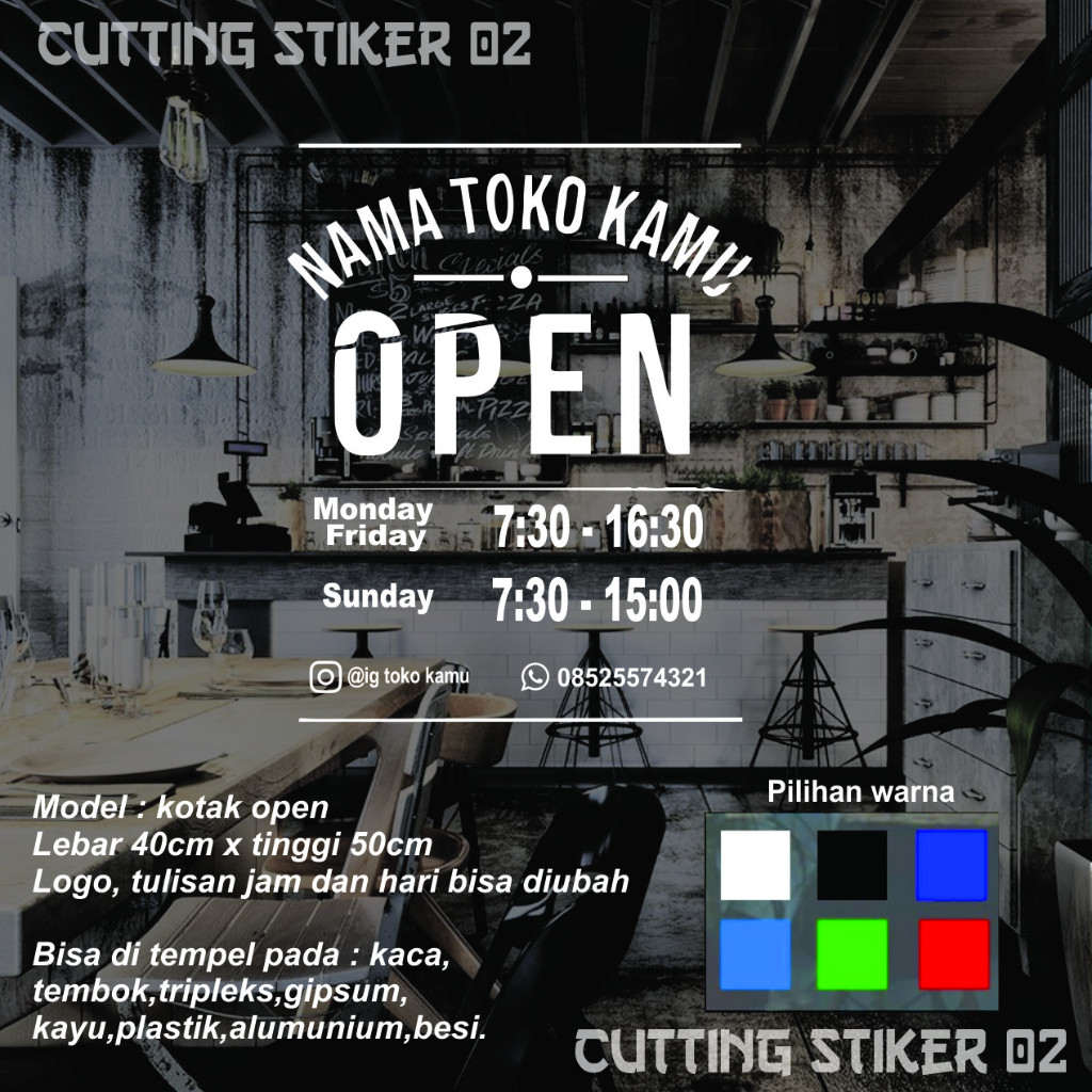 

Stiker Dinding / Kaca OPEN HOURS