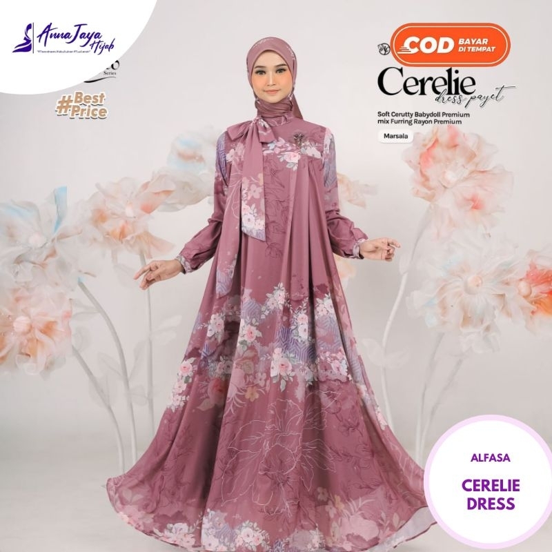 Gamis Pesta Mewah Soft Ceruty Babydoll Premium Mix Furing Rayon Premium Cerelie Allsize By Alfasa Da