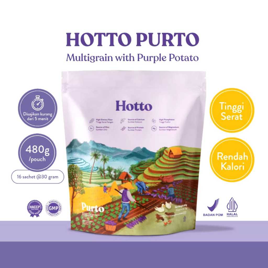 

Hotto Purto Oat - 1 Pouch (16 Sachet) Original Multigrain Ubi Ungu