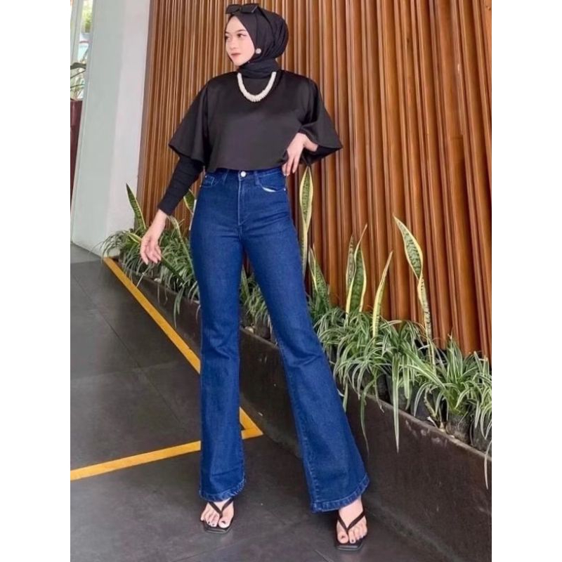 Celana Cutbray jeans highwaist wanita dewasa kekinian // kain jeans streach premium